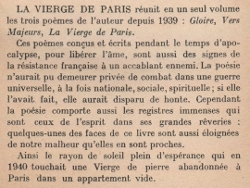 Jouve - Prire d'insrer de La Vierge de Paris - LUF - 1946