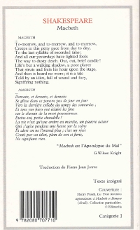 Shakespeare, Macbeth, traduction par Pierre Jean Jouve, GF-Flammarion, 1993