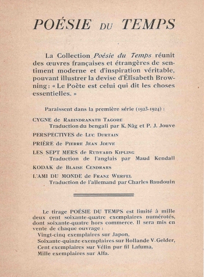 Jouve-1923 Poesie du Temps