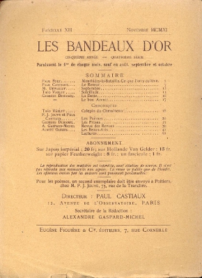 Les Bandeaux d'Or - N° 13 - Novembre 1911 - 4e Couverture