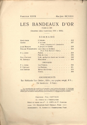 Les Bandeaux d'Or - N° XXVII - Mai-Juin 1913 - 4eme Couverture